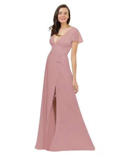 Chiffon V-Back Long V-Neck Dusty Pink A-Line Bridesmaid Dress / Evening Dress Armadale