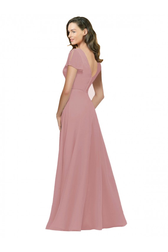 Chiffon V-Back Long V-Neck Dusty Pink A-Line Bridesmaid Dress / Evening Dress Armadale