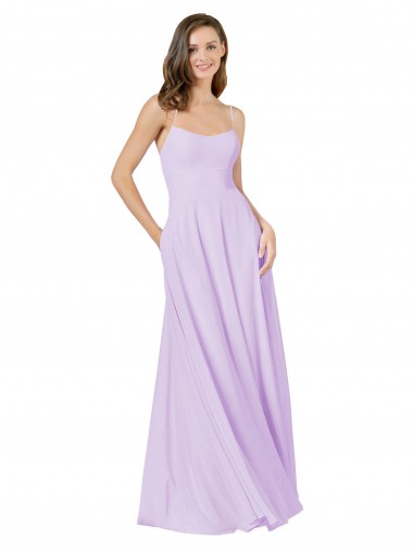 Soft Chiffon Long Spaghetti Straps Lilac A-Line Bridesmaid Gown Armadale