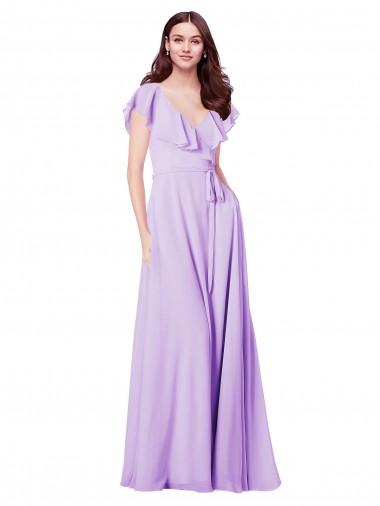 Soft Chiffon V-Back Long V-Neck Lilac A-Line Bridesmaid Dress / Formal Dress Armadale