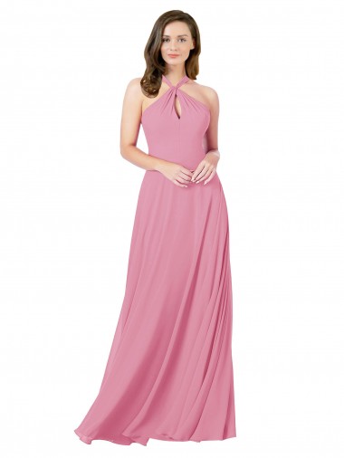 Soft Chiffon Keyhole Back Long Halter Neck A-Line Prom Dress / Bridesmaid Dress Armadale