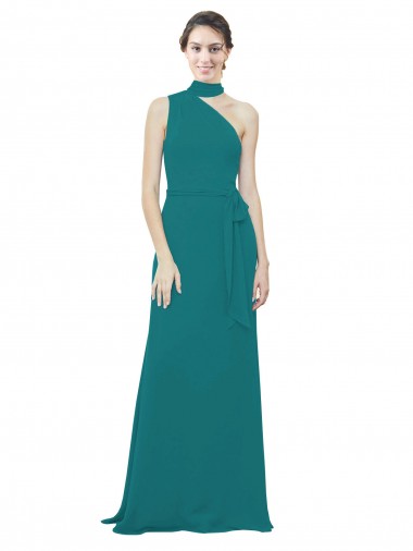 Soft Chiffon Long One Shoulder Hunter A-Line Bridesmaid Dress Armadale