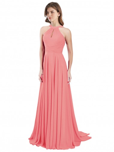 Chiffon Criss Cross Back Long Halter Neck A-Line Bridesmaid Dress / Evening Dress Armadale