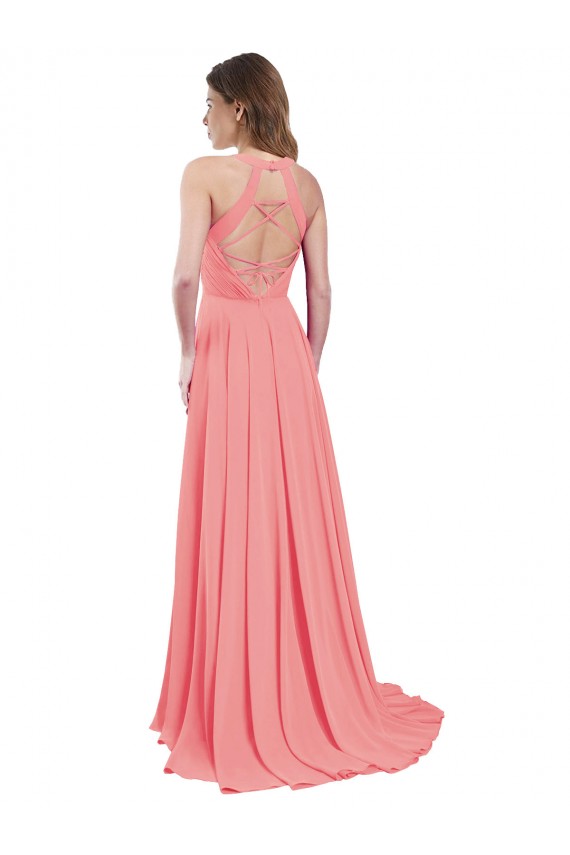 Chiffon Criss Cross Back Long Halter Neck A-Line Bridesmaid Dress / Evening Dress Armadale