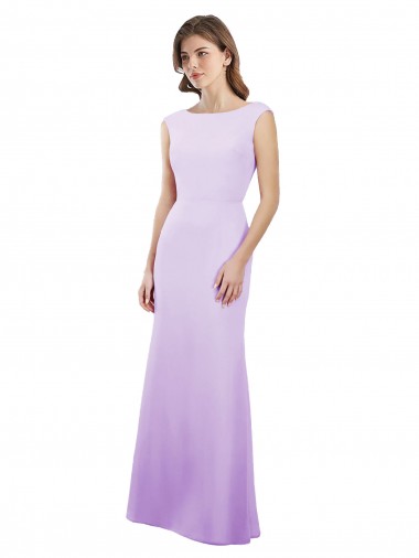 Soft Chiffon Open Back Long Round Neck Column Bridesmaid Dress Armadale