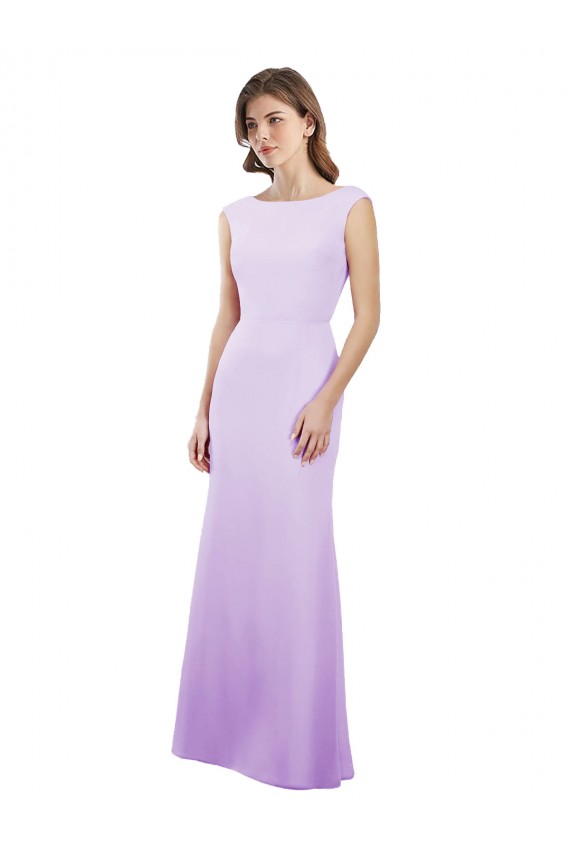 Soft Chiffon Open Back Long Round Neck Column Bridesmaid Dress Armadale