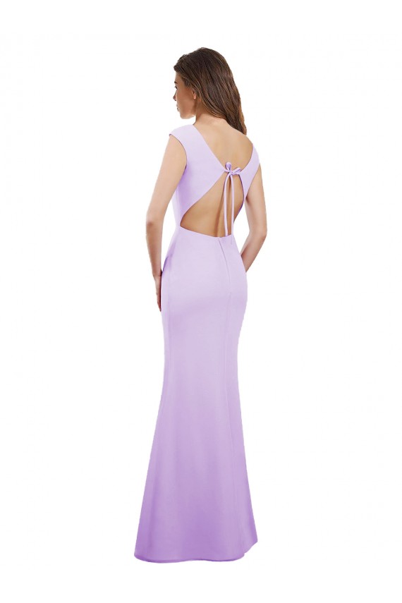 Soft Chiffon Open Back Long Round Neck Column Bridesmaid Dress Armadale