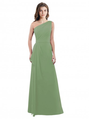 Soft Chiffon Long One Shoulder Seagrass A-Line Bridesmaid Dress Armadale