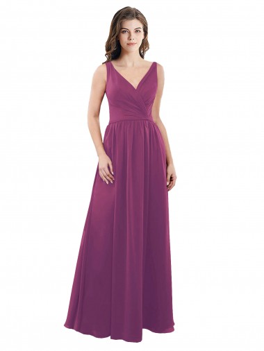 Soft Chiffon V-Back Long V-Neck Wild Berry A-Line Bridesmaid Dress Armadale