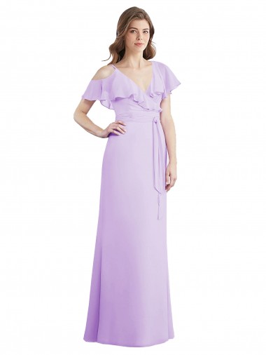 Soft Chiffon V-Back Long V-Neck Lilac A-Line Bridesmaid Dresses Armadale