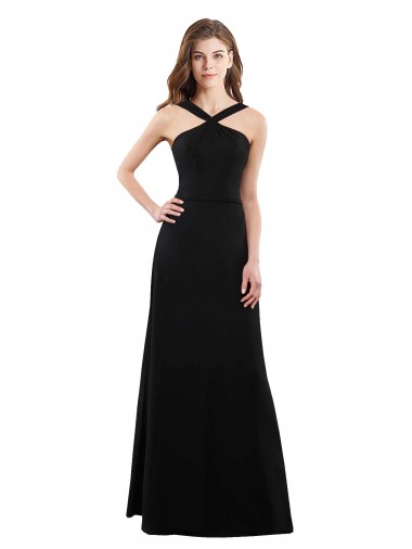 Soft Chiffon Open Back Long Halter Neck Black A-Line Bridesmaid Dress Armadale