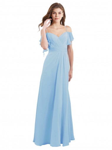 Soft Chiffon Low Back Cold Shoulder Spaghetti Straps Light Sky Blue A-Line Bridesmaid Dress Armadale