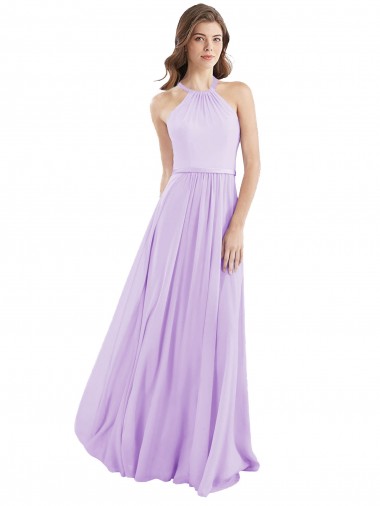 Chiffon Long Halter Neck Lilac A-Line Bridesmaid Dress / Evening Dress Armadale