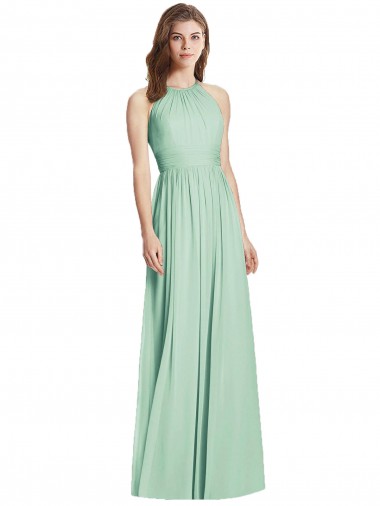 Soft Chiffon Open Back Long Halter Neck Mint Green A-Line Semi Formal Evening Dress / Bridesmaid Dress Armadale