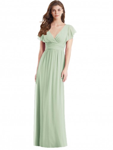 Soft Chiffon Open Back Long V-Neck Sage Trumpet Bridesmaid Dress Armadale