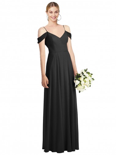 Soft Chiffon Long Spaghetti Straps Black A-Line Semi Formal Evening Dress / Bridesmaid Dress Armadale