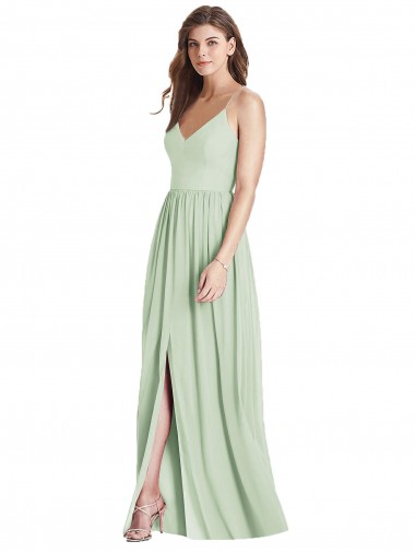 Soft Chiffon Criss Cross Back Long Spaghetti Straps A-Line Semi Formal Evening Dress / Bridesmaid Dress Armadale