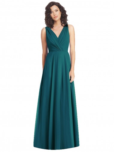 Chiffon V-Back Long V-Neck Hunter A-Line Wedding Party Dress Armadale