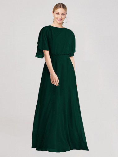 Soft Chiffon Open Back Long Round Neck A-Line Bridesmaid Dress Armadale