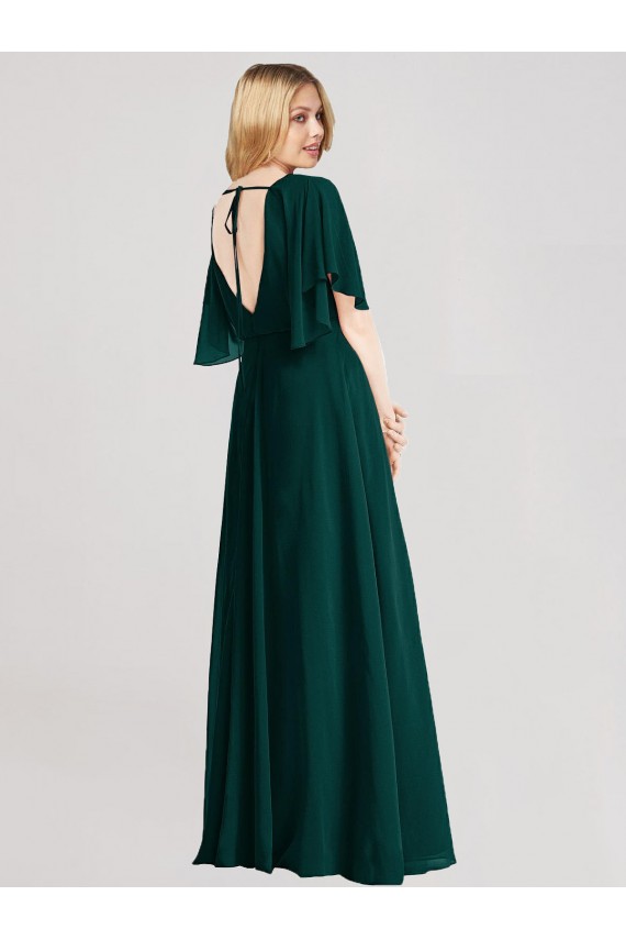 Soft Chiffon Open Back Long Round Neck A-Line Bridesmaid Dress Armadale