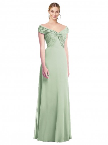 Soft Chiffon Long Off the Shoulder Sage Trumpet Bridesmaid Dress Armadale