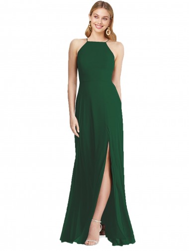 Soft Chiffon Long Spaghetti Straps Dark Green A-Line Semi Formal Evening Dress / Bridesmaid Dress Armadale