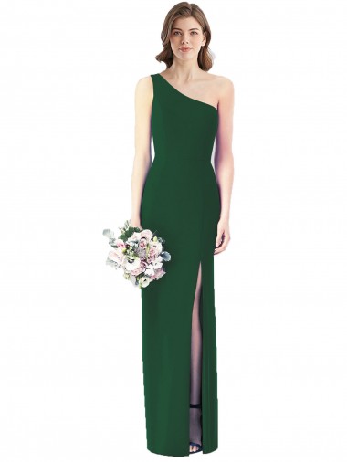 Soft Chiffon Long One Shoulder Dark Green Trumpet Bridesmaid Dress Armadale