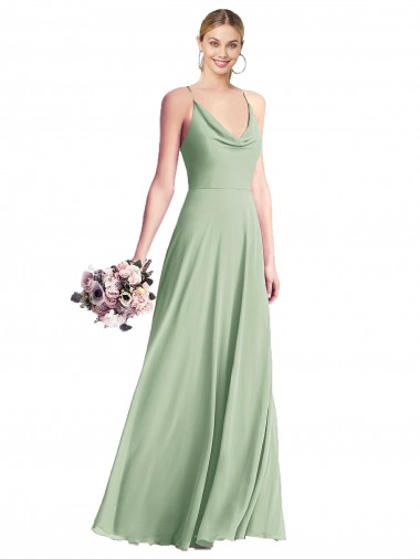 Chiffon V-Back Long Spaghetti Straps A-Line Bridesmaid Dress / Evening Dress Armadale