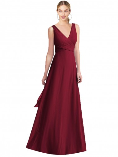 Chiffon V-Back Long Floor Length V-Neck Burgundy A-Line Bridesmaid Dress Armadale