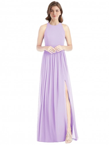 Soft Chiffon Long Halter Neck Lilac A-Line Bridesmaid Dress Armadale