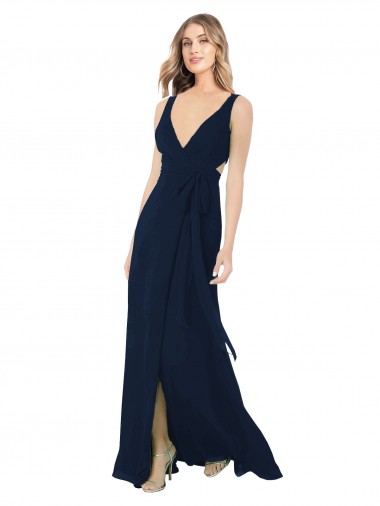 Chiffon Long V-Neck Dark Navy A-Line Bridesmaid Dress / Evening Dress Armadale