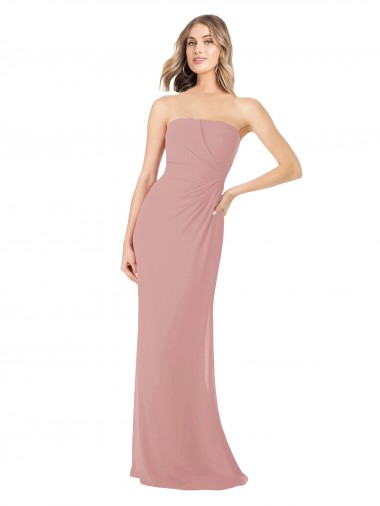 Soft Chiffon Long Strapless Dusty Pink Sheath Bridesmaid Dress Armadale