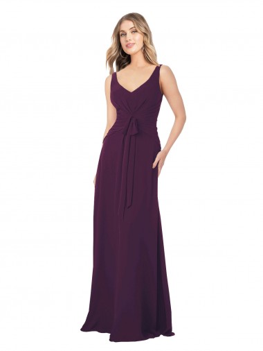 Chiffon Long Floor Length V-Neck Grape A-Line Bridesmaid Dress Armadale