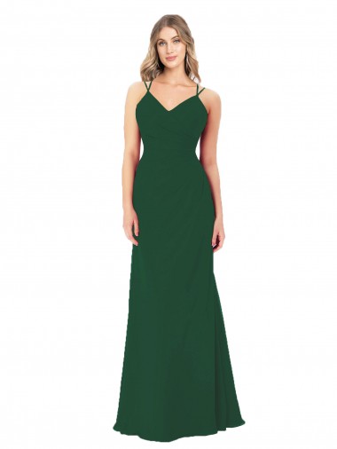 Soft Chiffon Long V-Neck Dark Green A-Line Bridesmaid Dress Armadale