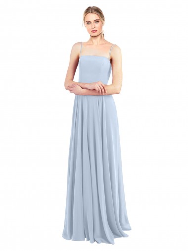 Soft Chiffon Low Back Long Spaghetti Straps Light Sky Blue A-Line Bridesmaid Dress Armadale