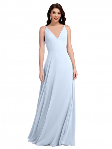 Soft Chiffon Keyhole Back Long V-Neck Light Sky Blue A-Line Evening Dress / Bridesmaid Dress Armadale