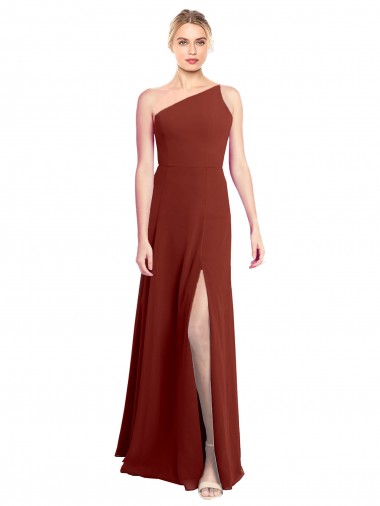 Soft Chiffon Long One Shoulder Burgundy A-Line Formal Dress / Bridesmaid Dress Armadale