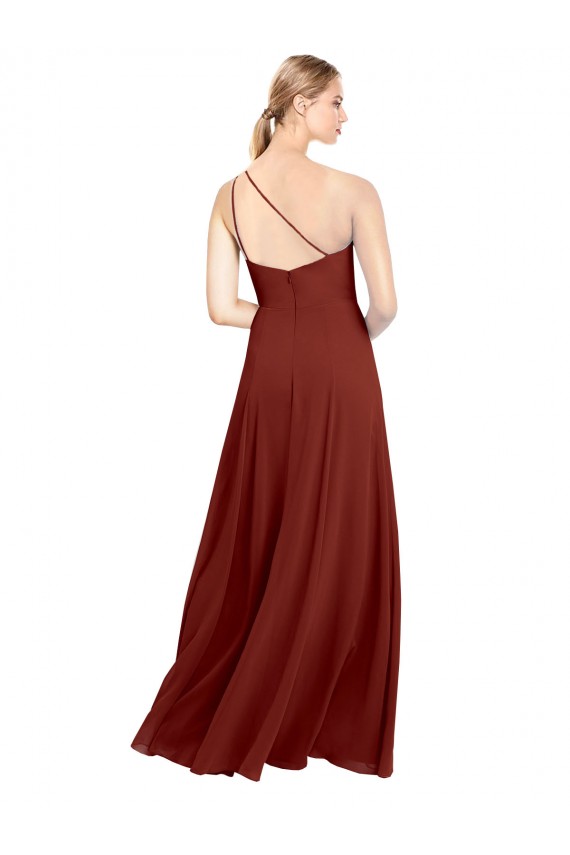 Soft Chiffon Long One Shoulder Burgundy A-Line Formal Dress / Bridesmaid Dress Armadale