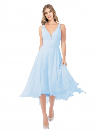 Soft Chiffon Keyhole Back Midi Length V-Neck A-Line Bridesmaid Dress Armadale