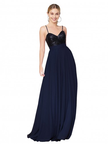 Soft Chiffon & Sequin Long Spaghetti Straps A-Line Semi Formal Evening Dress / Prom Dress / Bridesmaid Dress Armadale