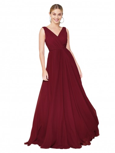 Soft Chiffon V-Back Long V-Neck Burgundy A-Line Formal Dress / Bridesmaid Dress Armadale