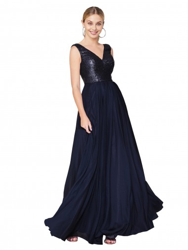 Soft Chiffon & Sequin V-Back Long V-Neck A-Line Semi Formal Evening Gown / Prom Dress / Bridesmaid Dress Armadale