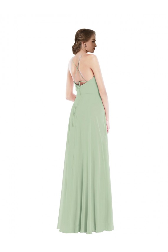 Soft Chiffon Criss Cross Back Long Scoop Neck A-Line Semi Formal Evening Dress / Bridesmaid Dress Armadale