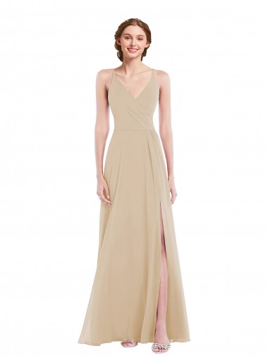 Soft Chiffon Criss Cross Back Long V-Neck A-Line Semi Formal Evening Dress / Bridesmaid Dress Armadale