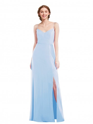 Soft Chiffon Long Spaghetti Straps Light Sky Blue A-Line Formal Evening Gown / Bridesmaid Dress Armadale