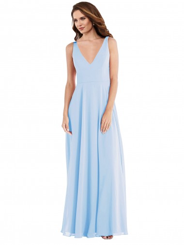 Soft Chiffon Long V-Neck Light Sky Blue A-Line Semi Formal Evening Dress / Bridesmaid Dress Armadale