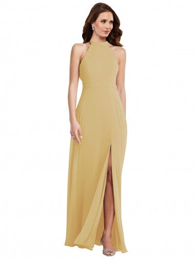 Soft Chiffon Criss Cross Open Back Long Halter Neck A-Line Semi Formal Evening Dress / Bridesmaid Dress Armadale