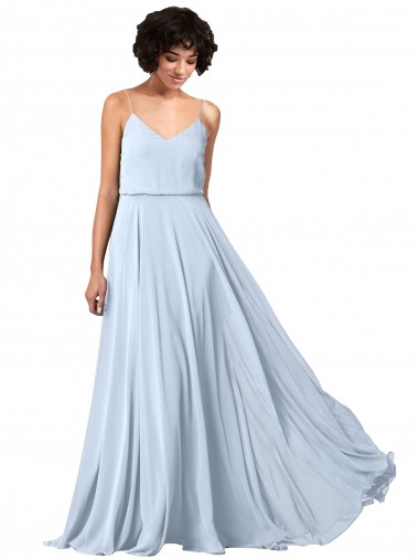 Soft Chiffon Low Back Long Spaghetti Straps Light Sky Blue A-Line Formal Dress / Bridesmaid Dress Armadale