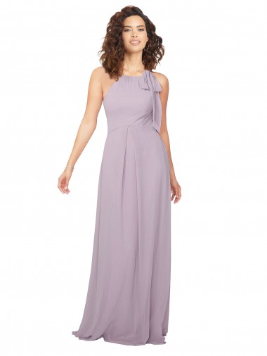 Chiffon Keyhole Back Long Halter Neck Pink Glow A-Line Bridesmaid Dress / Evening Dress Armadale