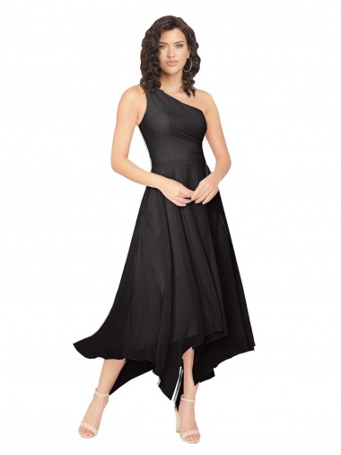 Soft Chiffon Midi Length One Shoulder A-Line High Low Bridesmaid Dress Armadale